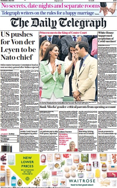 The Daily Telegraph UK Front Page For July Paperboy Online Newspapers
