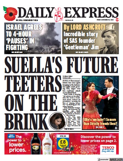 Daily Express Newspaper Front Page (UK) for 10 November 2023