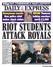 Daily Express (UK) Newspaper Front Page for 10 December 2010