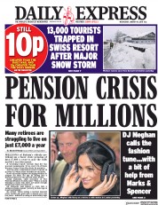 Daily Express (UK) Newspaper Front Page for 10 January 2018