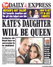 Daily Express (UK) Newspaper Front Page for 10 May 2012