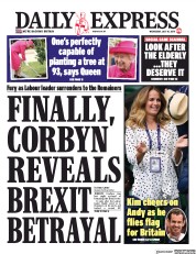 Daily Express (UK) Newspaper Front Page for 10 July 2019