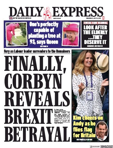 Daily Express Newspaper Front Page (UK) for 10 July 2019