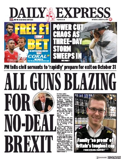 Daily Express Newspaper Front Page (UK) for 10 August 2019