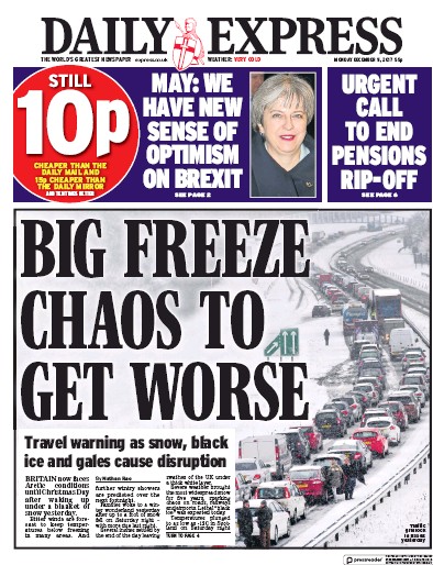 Daily Express Newspaper Front Page (UK) for 11 December 2017