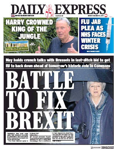 Daily Express Newspaper Front Page (UK) for 11 December 2018
