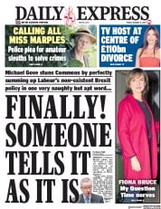 Daily Express (UK) Newspaper Front Page for 11 January 2019