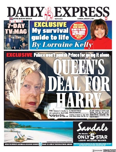 Daily Express Newspaper Front Page (UK) for 11 January 2020