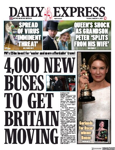 Daily Express Newspaper Front Page (UK) for 11 February 2020