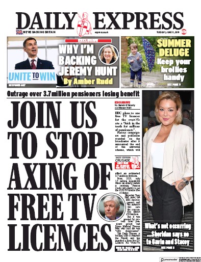 Daily Express Newspaper Front Page (UK) for 11 June 2019
