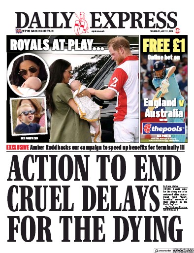 Daily Express Newspaper Front Page (UK) for 11 July 2019