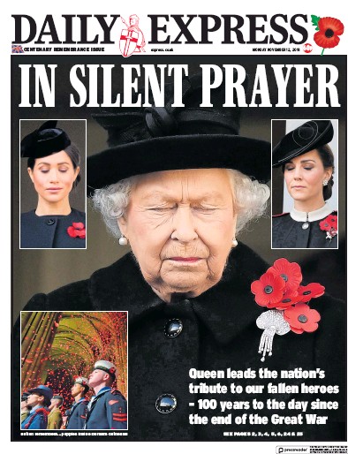 Daily Express Newspaper Front Page (UK) for 12 November 2018