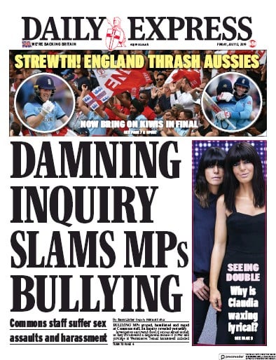 Daily Express Newspaper Front Page (UK) for 12 July 2019