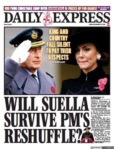 Daily Express Newspaper Front Page (UK) for 13 November 2023
