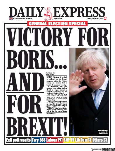 Daily Express Newspaper Front Page (UK) for 13 December 2019