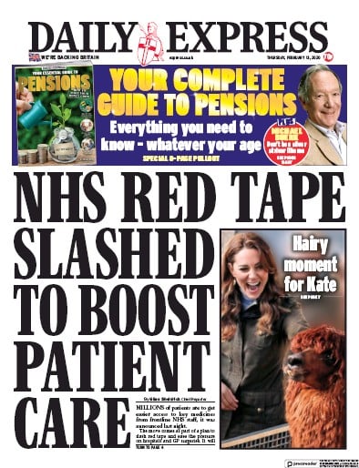 Daily Express Newspaper Front Page (UK) for 13 February 2020