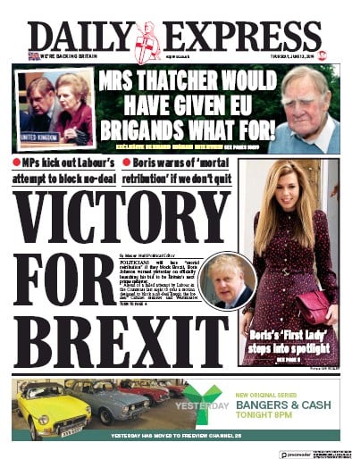 Daily Express Newspaper Front Page (UK) for 13 June 2019