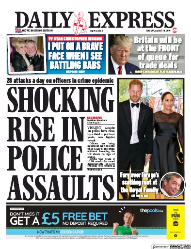 Daily Express Newspaper Front Page (UK) for 13 August 2019