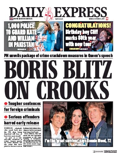 Daily Express Newspaper Front Page (UK) for 14 October 2019