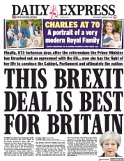 Daily Express (UK) Newspaper Front Page for 14 November 2018