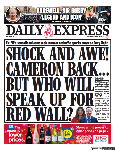 Daily Express Newspaper Front Page (UK) for 14 November 2023