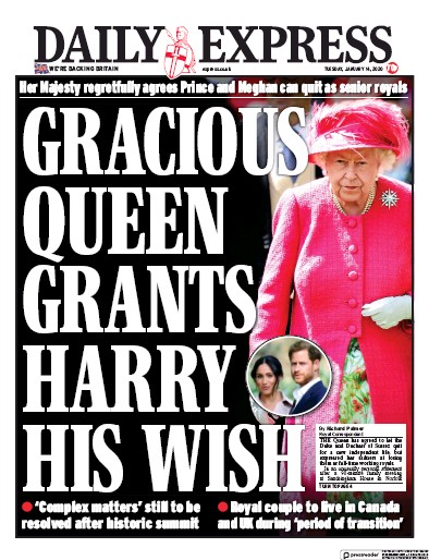 Daily Express Newspaper Front Page (UK) for 14 January 2020