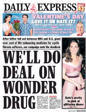 Daily Express (UK) Newspaper Front Page for 14 February 2019