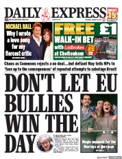 Daily Express (UK) Newspaper Front Page for 14 March 2019