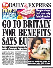 Daily Express (UK) Newspaper Front Page for 14 May 2012