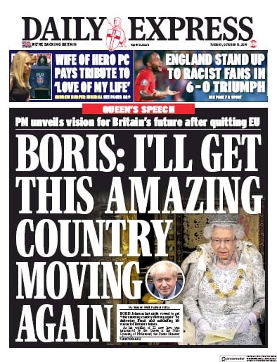 Daily Express Newspaper Front Page (UK) for 15 October 2019