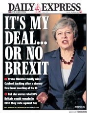 Daily Express (UK) Newspaper Front Page for 15 November 2018