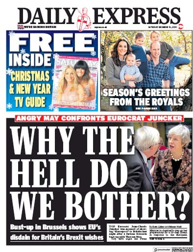 Daily Express Newspaper Front Page (UK) for 15 December 2018