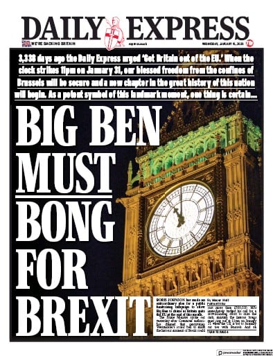 Daily Express Newspaper Front Page (UK) for 15 January 2020