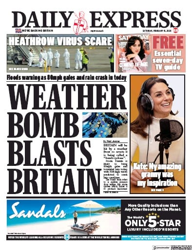 Daily Express Newspaper Front Page (UK) for 15 February 2020