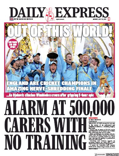 Daily Express Newspaper Front Page (UK) for 15 July 2019