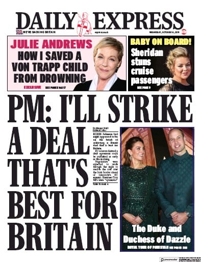Daily Express Newspaper Front Page (UK) for 16 October 2019