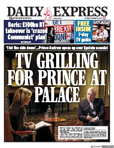 Daily Express Newspaper Front Page (UK) for 16 November 2019