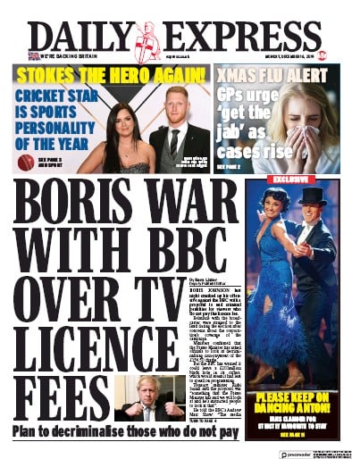 Daily Express Newspaper Front Page (UK) for 16 December 2019