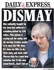 Daily Express (UK) Newspaper Front Page for 16 January 2019