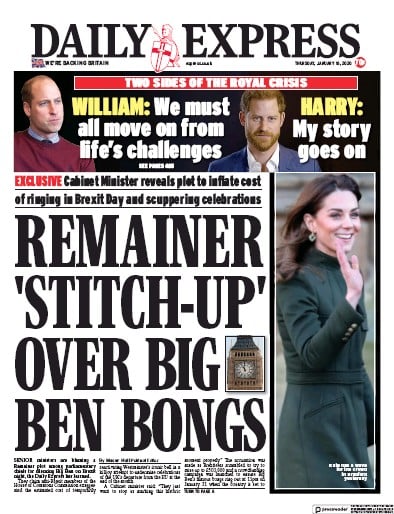 Daily Express Newspaper Front Page (UK) for 16 January 2020