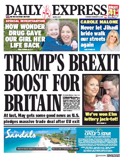 Daily Express Newspaper Front Page (UK) for 16 February 2019