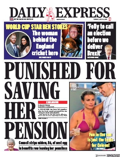 Daily Express Newspaper Front Page (UK) for 16 July 2019