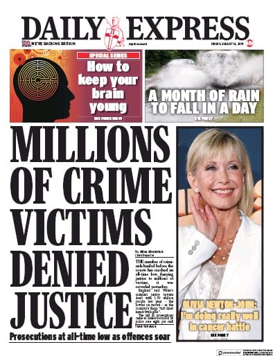 Daily Express Newspaper Front Page (UK) for 16 August 2019