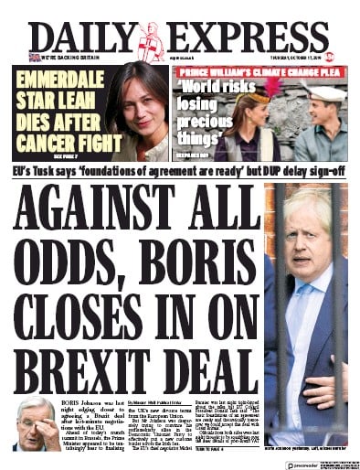 Daily Express Newspaper Front Page (UK) for 17 October 2019