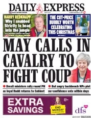 Daily Express (UK) Newspaper Front Page for 17 November 2018