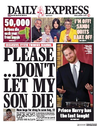 Daily Express Newspaper Front Page (UK) for 17 January 2020
