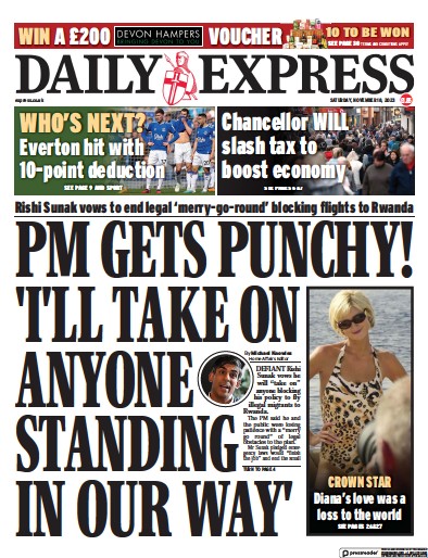 Daily Express Newspaper Front Page (UK) for 18 November 2023