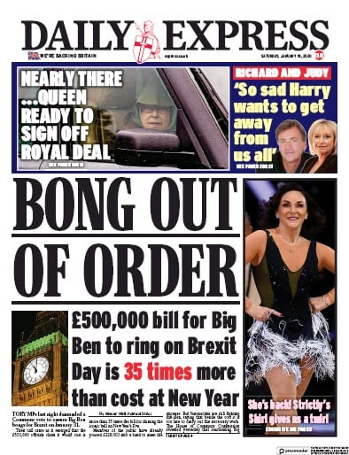 Daily Express Newspaper Front Page (UK) for 18 January 2020