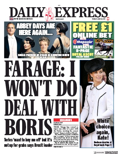 Daily Express Newspaper Front Page (UK) for 18 June 2019