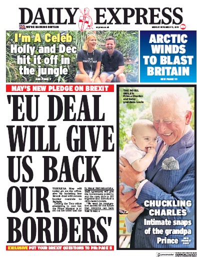 Daily Express Newspaper Front Page (UK) for 19 November 2018